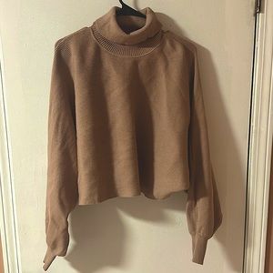 Tan, turtle neck, mid drift, sweater
